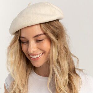 Brixton Audrey Beret Cap Hat 100% MELTON WOOL Beige Cream, Size Medium NEW